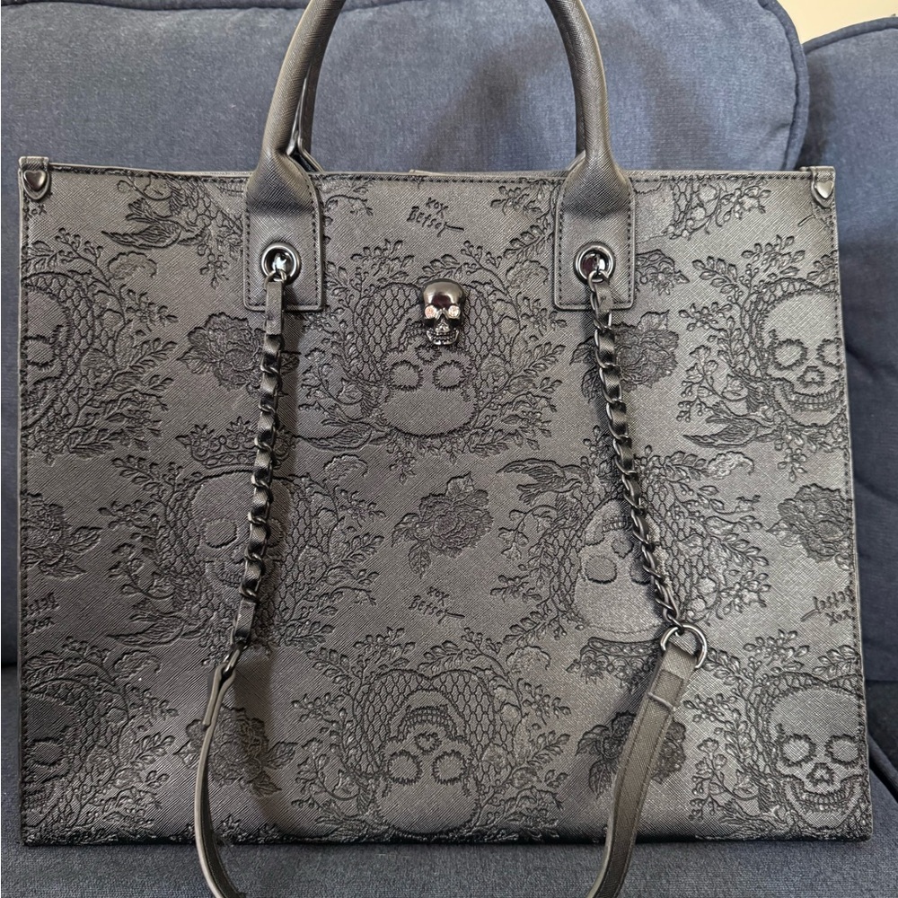 Betsey Johnson Black Skull Embossed Tote Bag